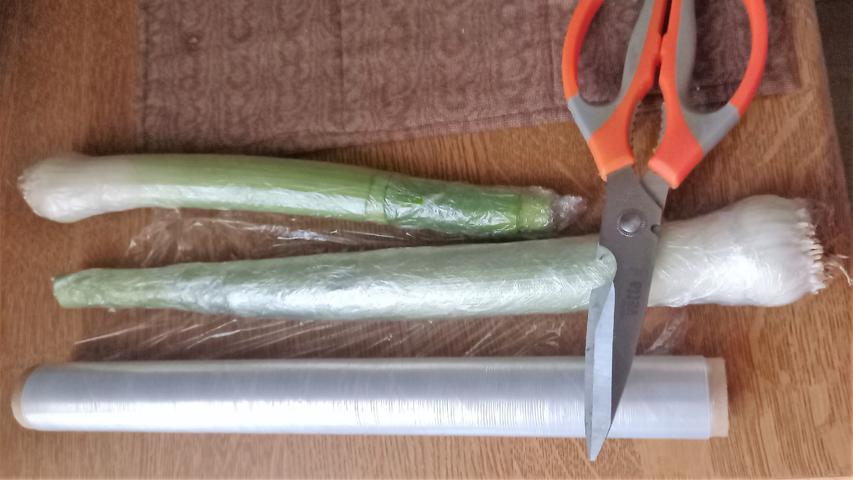 Пищевая пленка, ножницы. И острый ножик