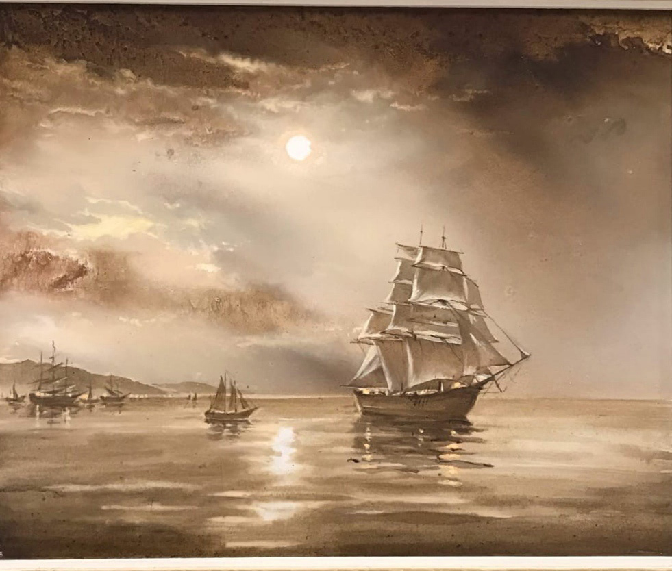 Бригантина поднимает паруса. 