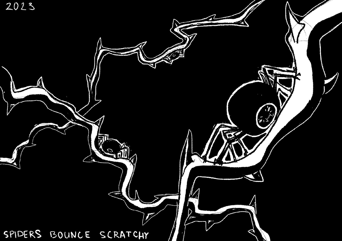 Картина Маринетт Мортем Spiders Bounce Scratchy: Пауки прыгают и царапаются