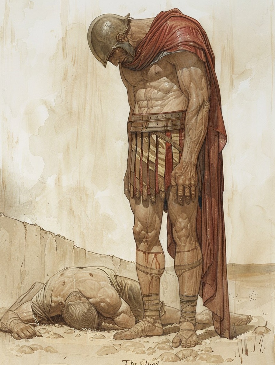 Ахиллес над телом Патрокла, «Илиада» Гомер (Midjourney)