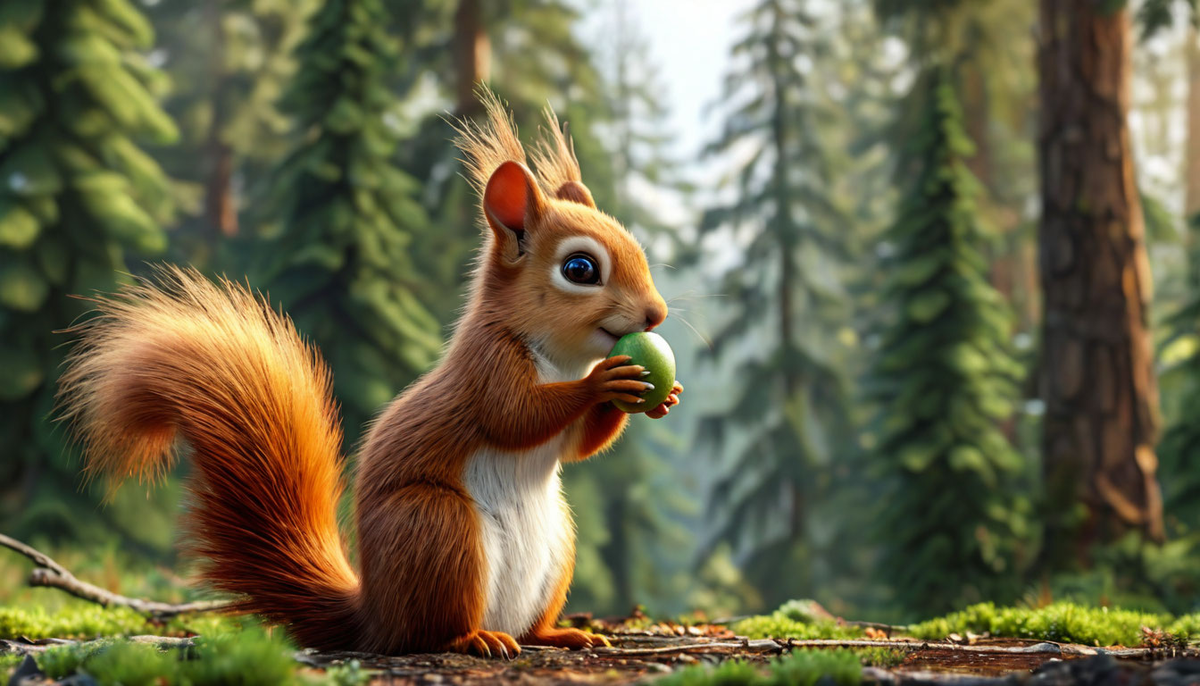   Белочка Ляля решила откусить маленький кусочек