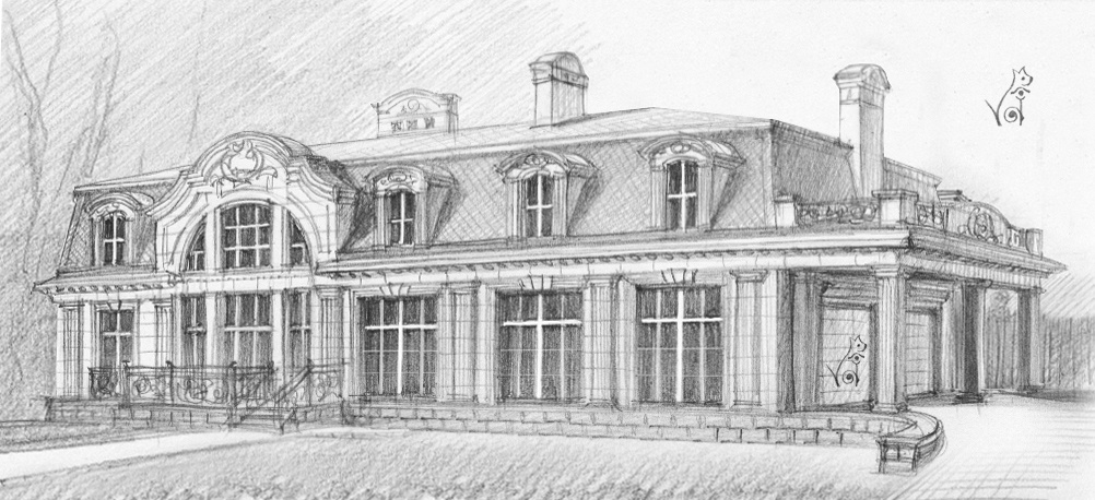 Эскиз жилого дома с гаражом. Вариант №1