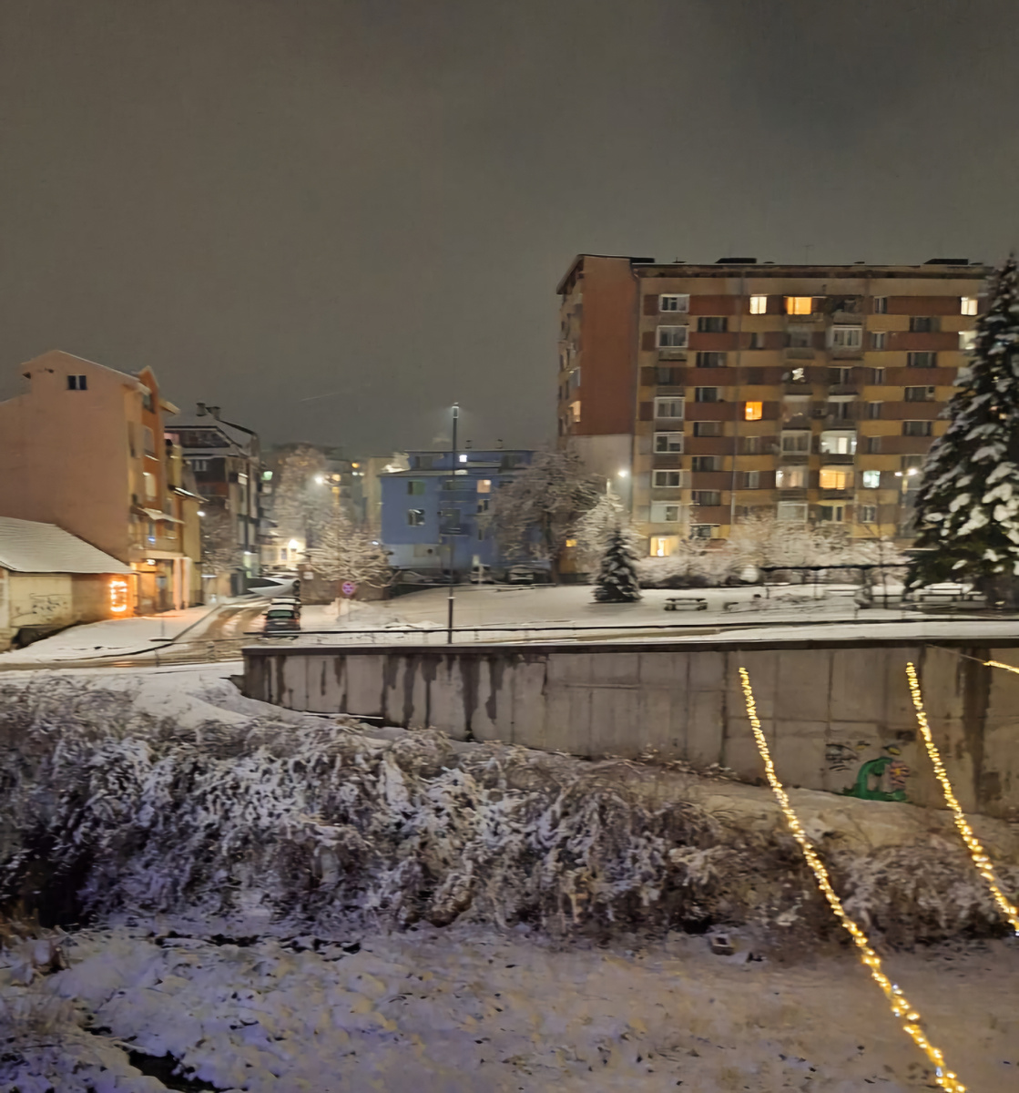 Спуск к руслу реки тоже побелило.