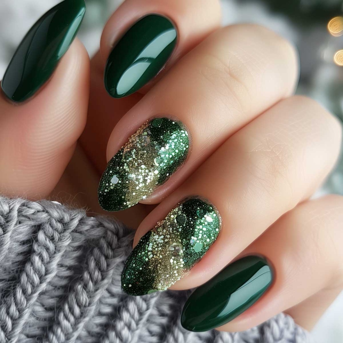 Сосново-зеленый лак для ногтей с блестками 