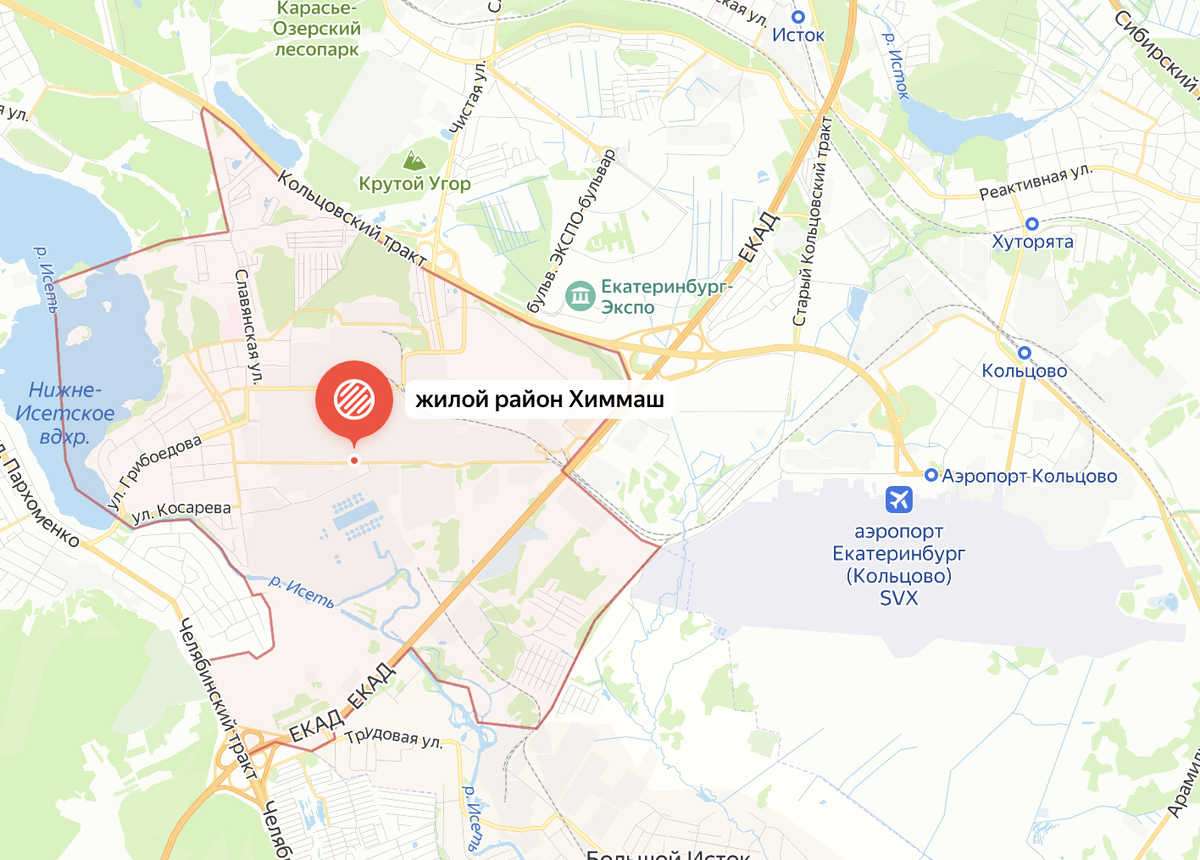 Химмаш на карте Екатеринбурга