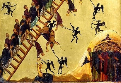 Бесы искушают подвижников. Фрагмент иконы «Лествица». Синай, XII в.
