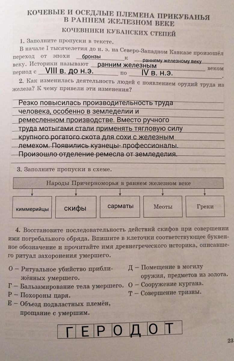 Страница 23, кубановедение, рабочая тетрадь 5 класс.