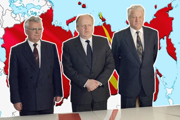 Свои подписи под Беловежскими соглашениями поставили главы республик Борис Ельцин, Леонид Кравчук и Станислав Шушкевич. Обложка © Коллаж © Life.ru, фото © Shutterstock / FOTODOM / Borka Kiss, © Wikipedia / RIA Novosti