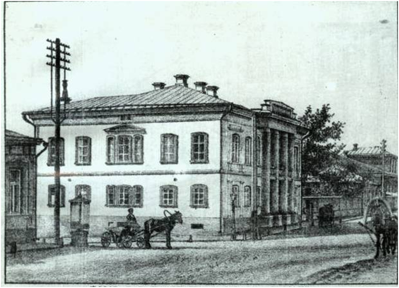 Дом Саратовского уездного земства со складом семян и сельскохозяйственных орудий на Аничковской улице (ныне Рабочей). Здание было построено во второй четверти XIX века. В 1850-1860 годы в нем жил саратовский отставной генерал Алексей Александрович Шахматов… Позднее в особняке разместилась саратовская уездная Земская управа... 
Источник:  http://vk.com альбом группы "История Саратовского края и Нижнего Поволжья"  Этот снимок был сделан (предположительно) до 1910 года.
