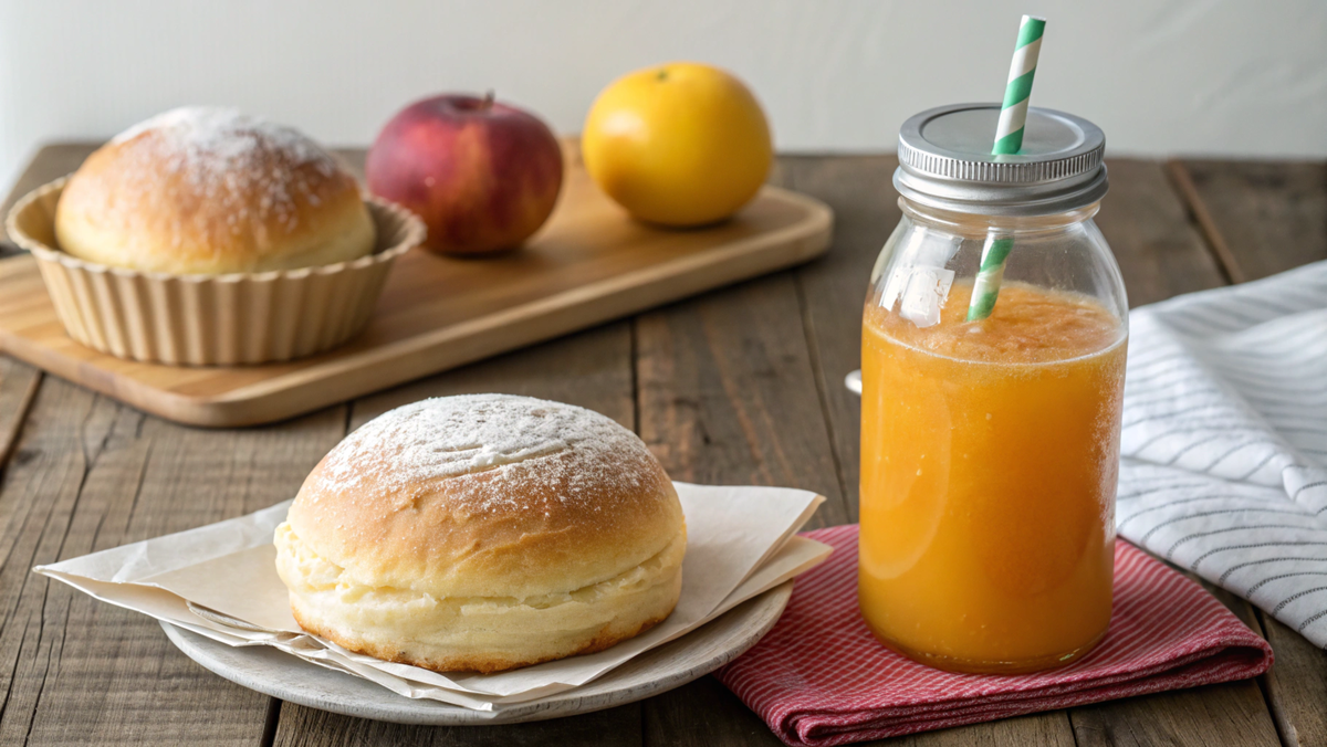 Сладкая булочка и магазинный сок