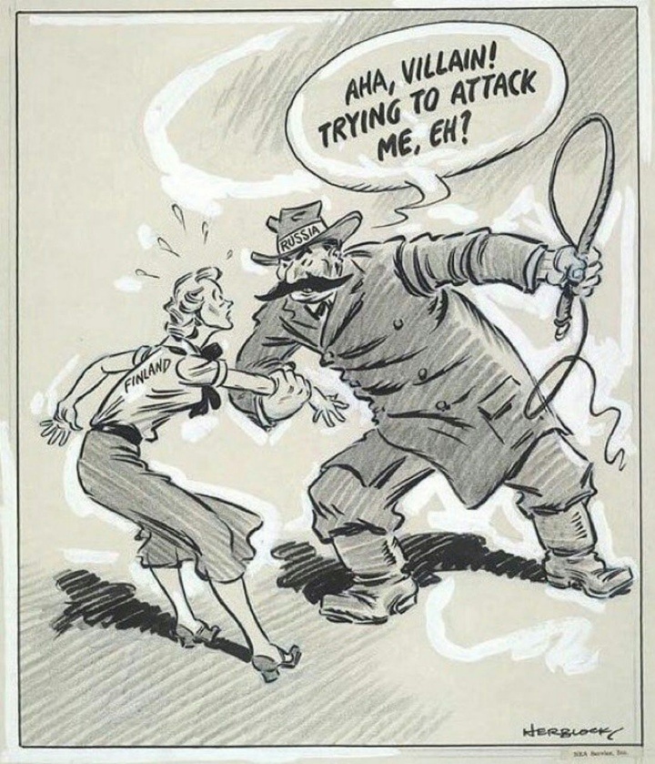 "Ах ты, злодейка, хотела на меня напасть!" (британская карикаура на Россию и Финляндию)