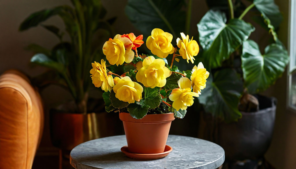 Бегония с желтыми цветами.