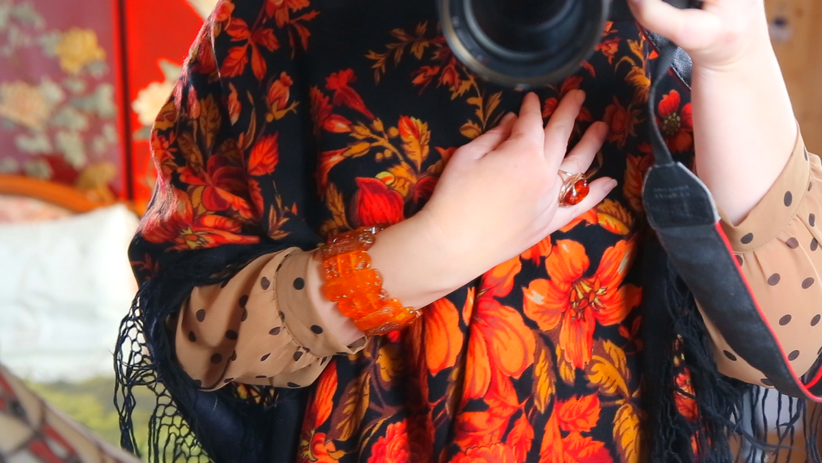 Старинная шаль "Огненные Лилии"