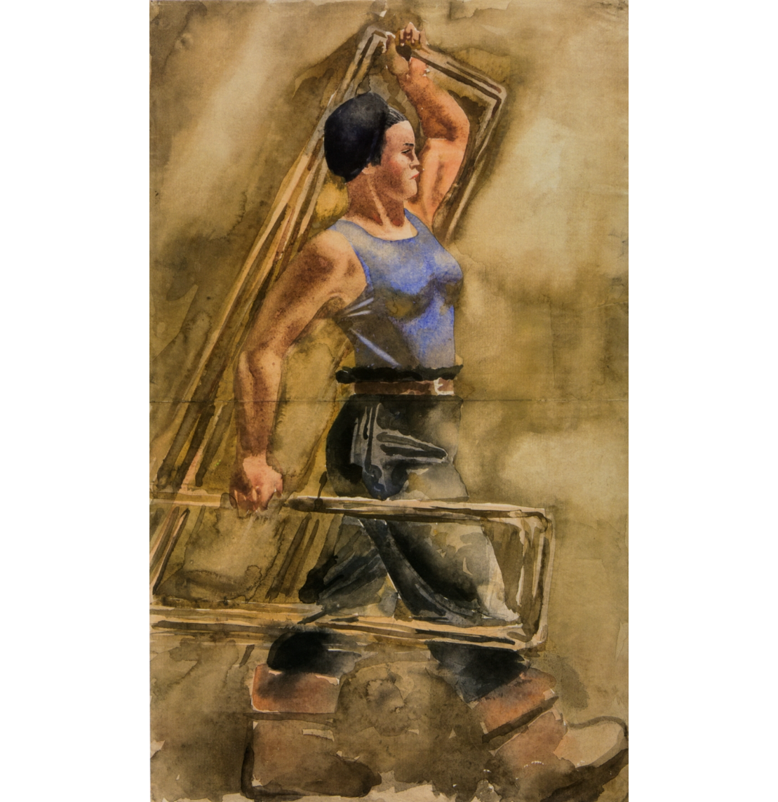 Метростроевка, несущая арматуру. 1934