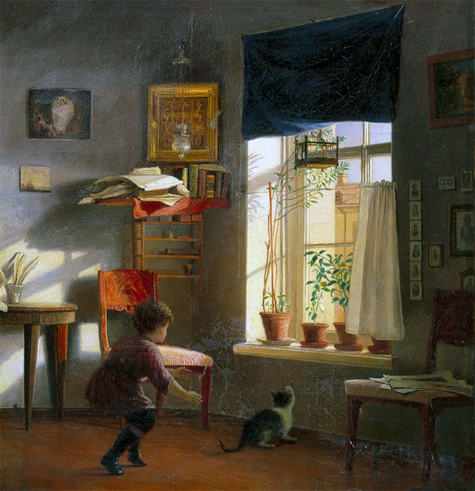 Алексей Бобров. Мальчик с кошкой, 1871. Государственный Русский музей, Санкт-Петербург
