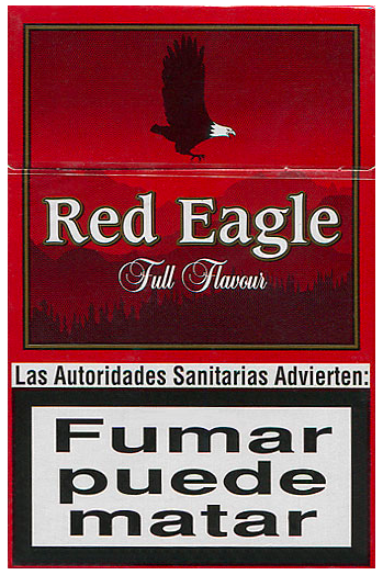 "Red Eagle" Full Flavour. Испания, 2000-е годы. 20 штук, с фильтром, в боксе, в целлофане. Смола 10 мг, никотин 1,0 мг. Производитель: "Von Eicken", Германия. Владелец торговой марки: "SEBA International Trading Inc.".