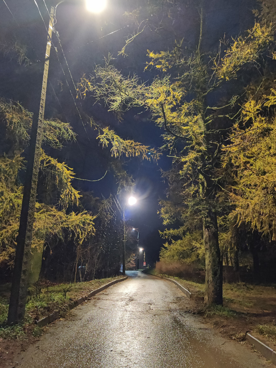 Часть пути освещают фонари