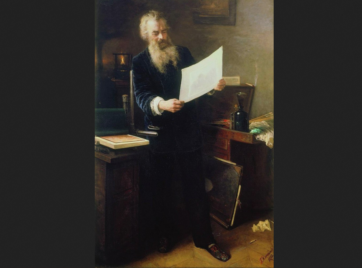 Григорий Мясоедов. «Первый оттиск. Портрет художника И.И. Шишкина», 1891 