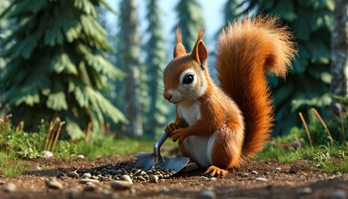 Белочка Ляля сажает семена