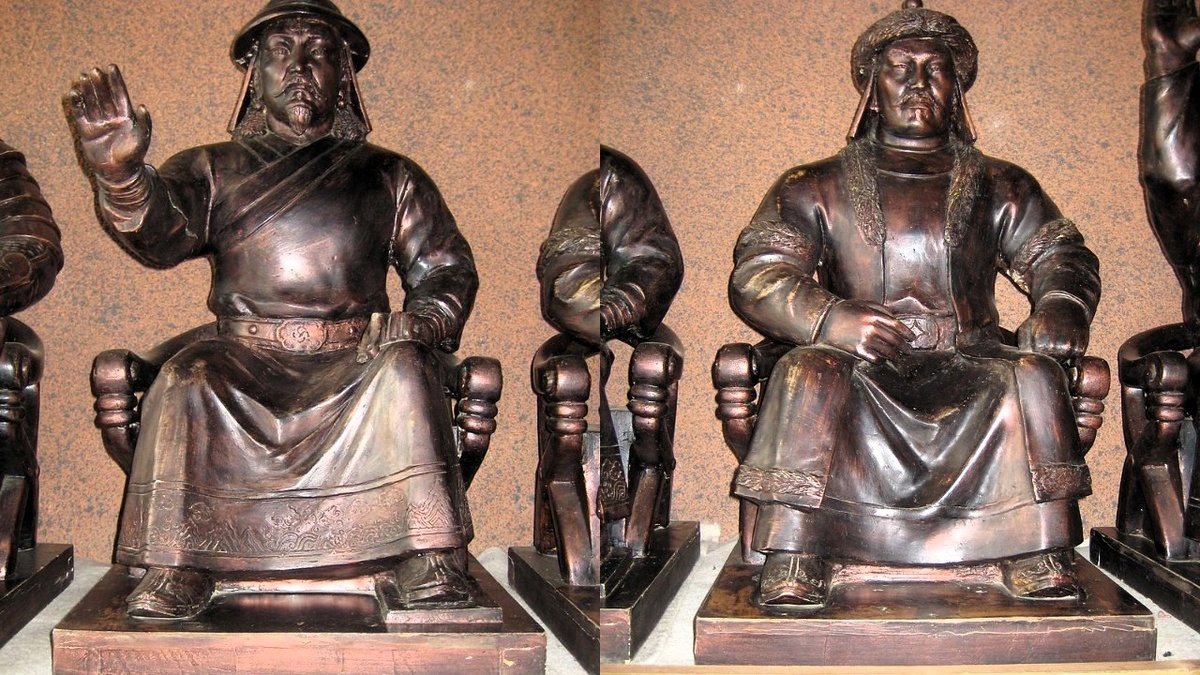 Слева статуя Джучи, справа - Джагатай