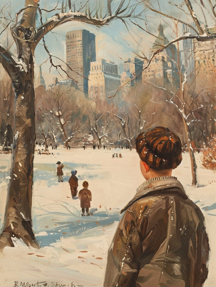 Холден наблюдает за детьми, «Над пропастью во ржи» Дж. Д. Сэлинджер (Midjourney)