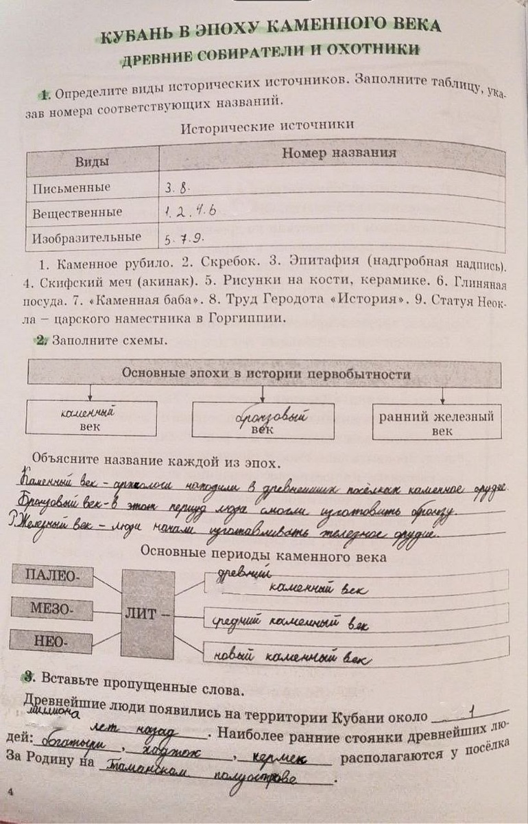 Страница 4, кубановедение, рабочая тетрадь 5 класс.
