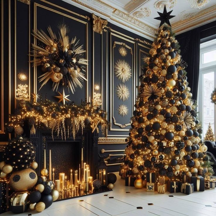 Новогодний декор в черно золотом цвете