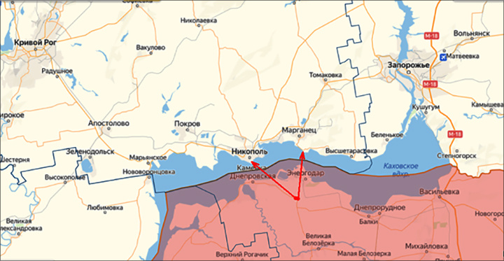    Со стратегической точки зрения треугольник Энергодар - Никополь - Марганец - самый перспективный для проведения десантной операции. Скриншот lostarmour.info