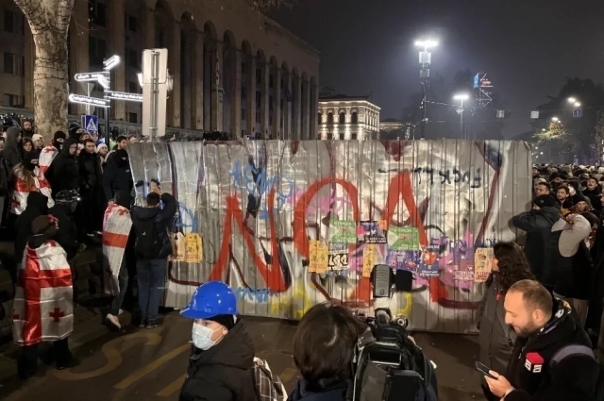    Протестующие в Тбилиси «украсили» елку и обстреляли парламент фейерверками