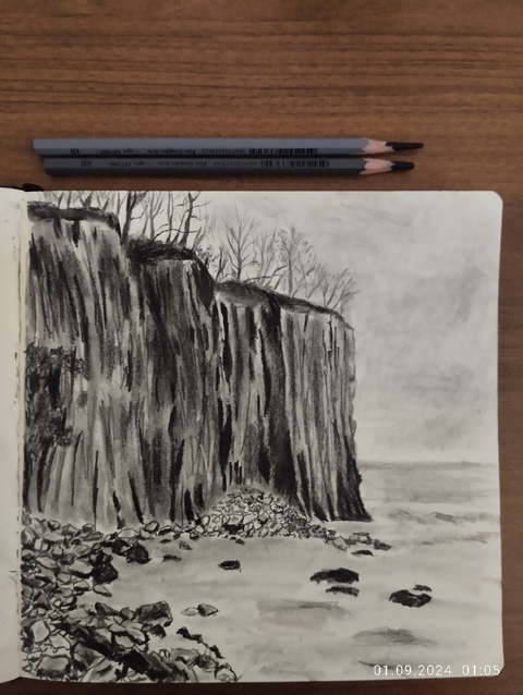 Скала Киселёва. Скетч карандашами по фото. 