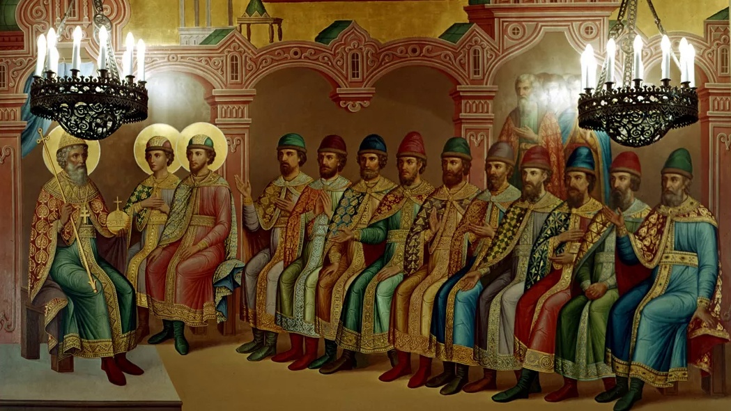 Владимир Святославович с сыновьями. Настенная живопись в Грановитой палате Большого Кремлевского дворца