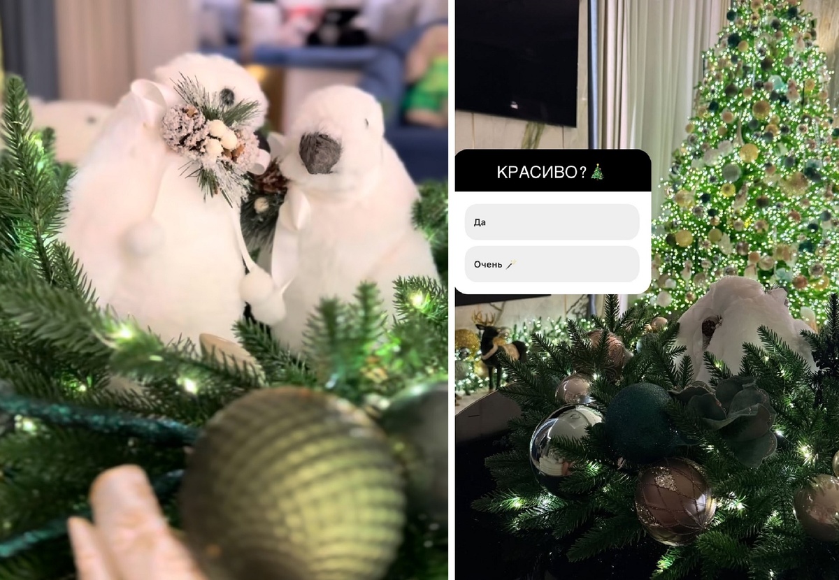 Елку Ольге Будовой оформили в зеленых тонах - под год Деревянной Зеленой змеи. Фото: социальные сети.