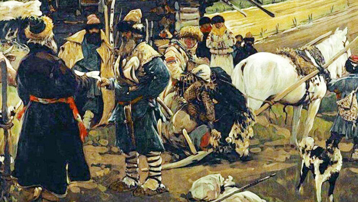 Отъезд крестьянина от помещика в Юрьев день. С. В. Иванов, 1908 год. Источникhttps://upload.wikimedia.org/