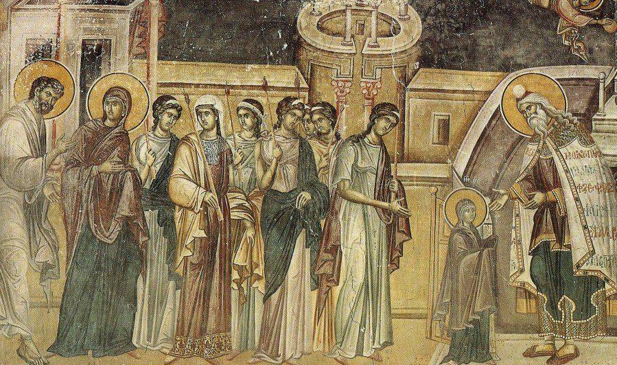 Введение во храм. Фреска. Византия. XIV в. Греция. Афон, монастырь Хиландар.