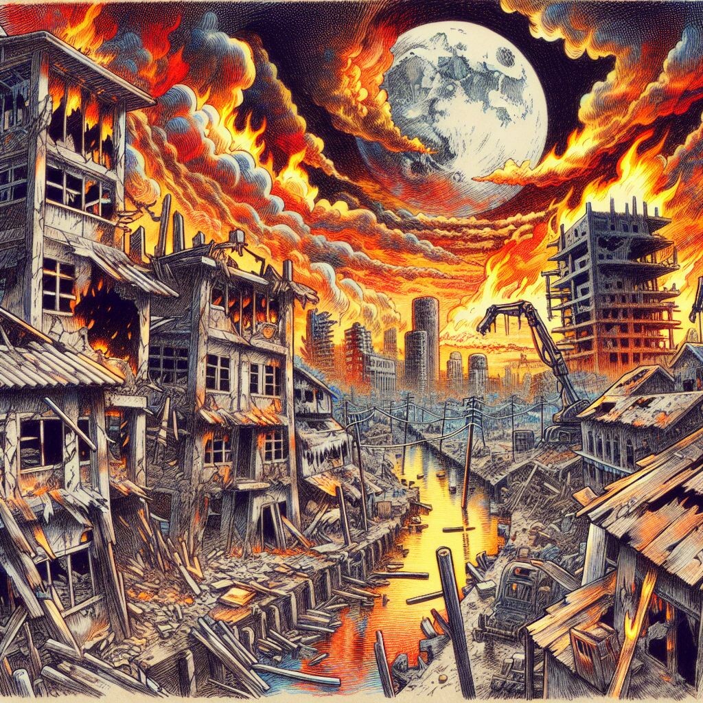 Огненный апокалипсис. Иллюстрация сгенерирована нейросетью