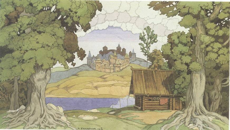 P.S. Иван Яковлевич Билибин «Рассвет на берегу Днепра». Эскиз декорации к первому действию оперы А.Н.Верстовского «Аскольдова могила», 1912