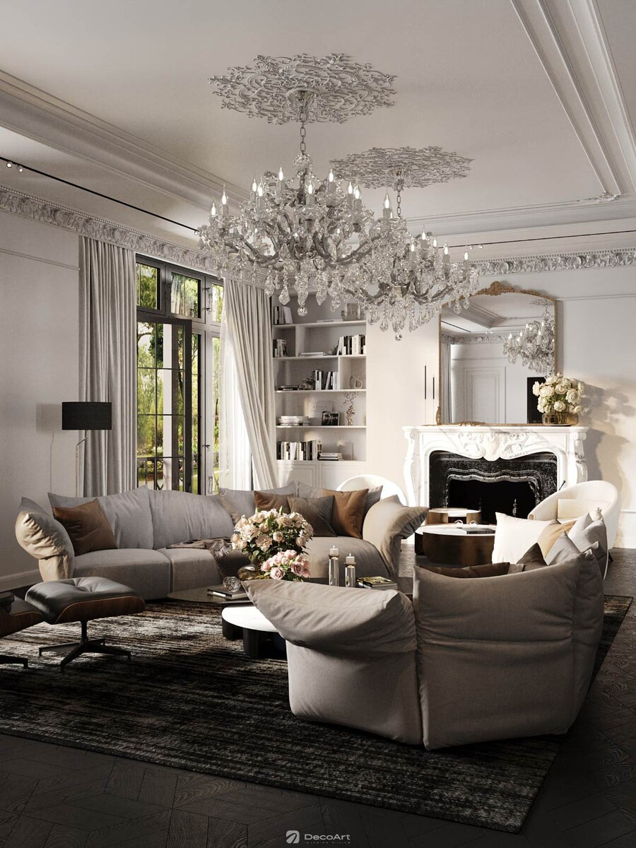 Проект ЖУКОВКА от студии DECOART

Камин становится центральным элементом, оформленным изящной мраморной облицовкой, которая подчеркивает элегантность стиля.
Над камином разместили антикварное зеркало в изысканной раме, которое добавляет особой шарм и дополнительный объем. Рядом с камином изящные Кресла Saddle armchair фабрики BONALDO и журнальные столики Atenae фабрики Cantori.