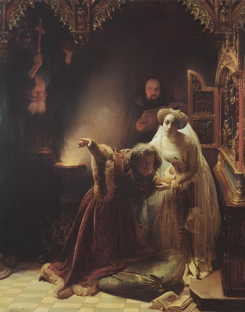 Франсуа Огюста Биара "Экзорцизм Карла VI двумя монахами-августинцами" (1839 год)