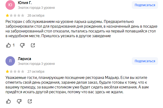 Есть ещё один аналогичный отзыв, видимо писали гости из одной компании, которых так и не посадили согласно брони