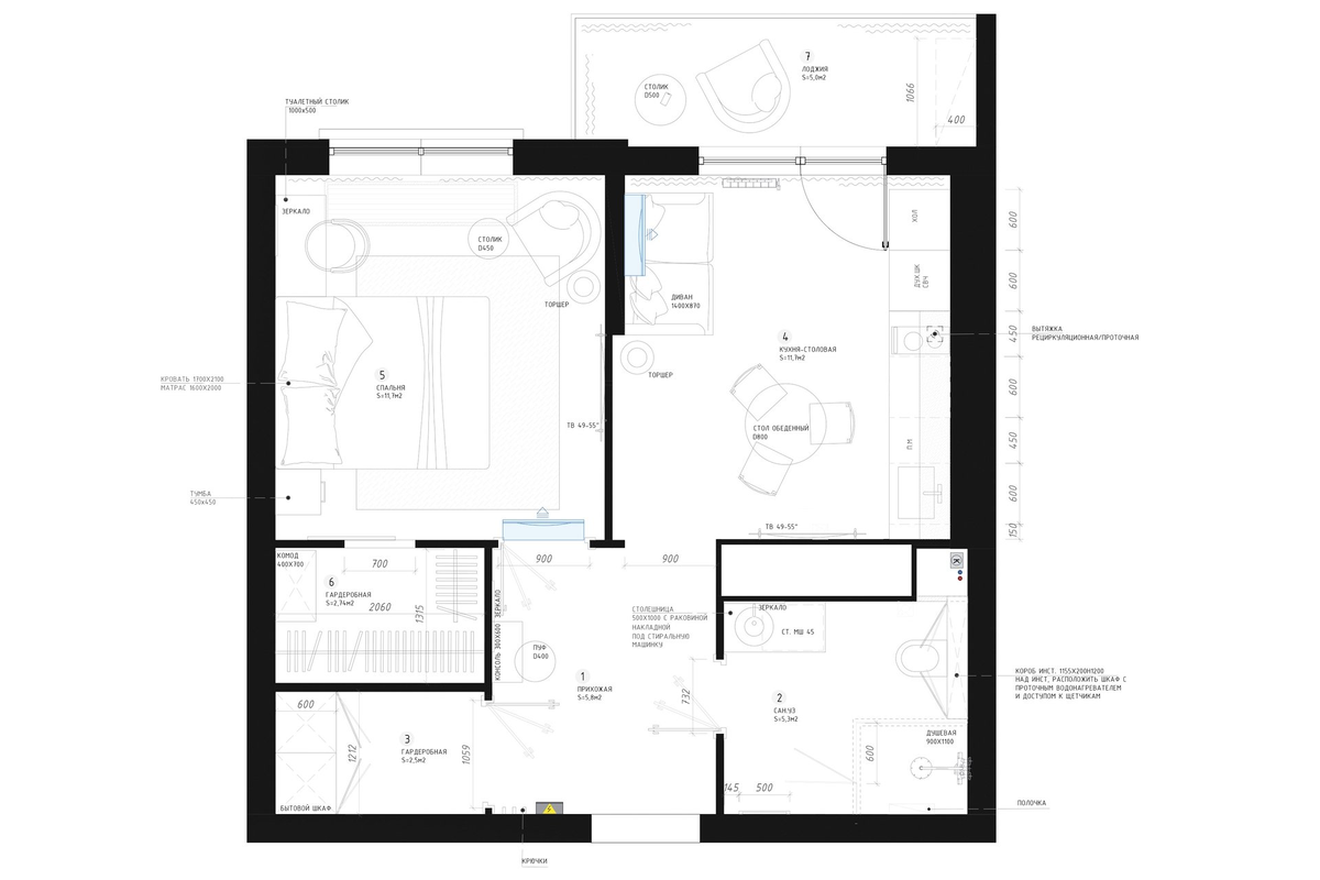 Планировочное решение и расстановка мебели