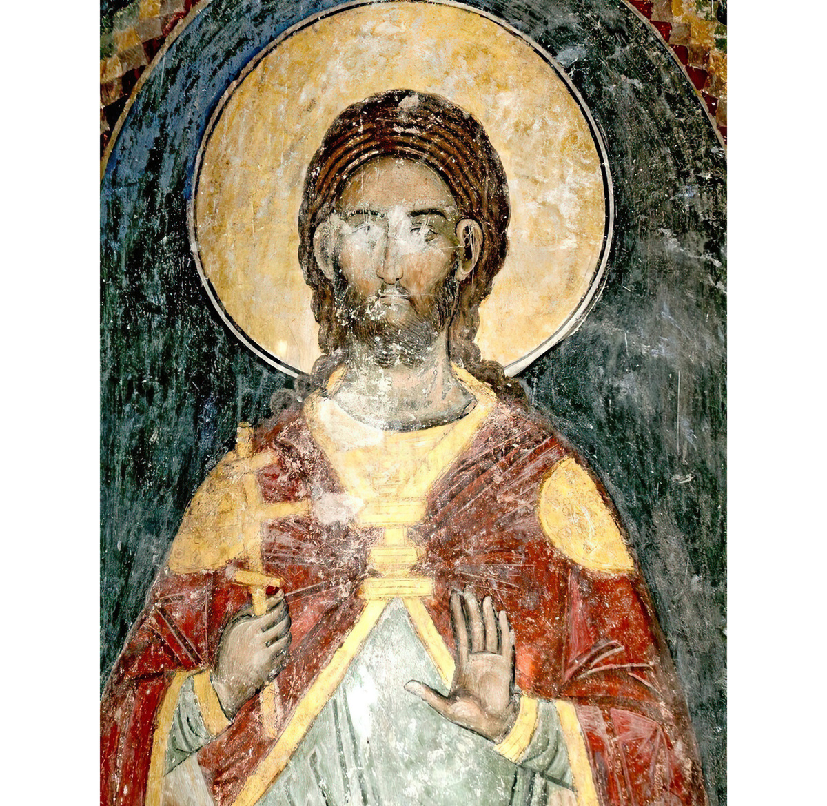 Святой Мученик. Фреска церкви Святой Троицы в монастыре Манасия (Ресава), Сербия. До 1418 года. Источник: https://fotoload.ru/