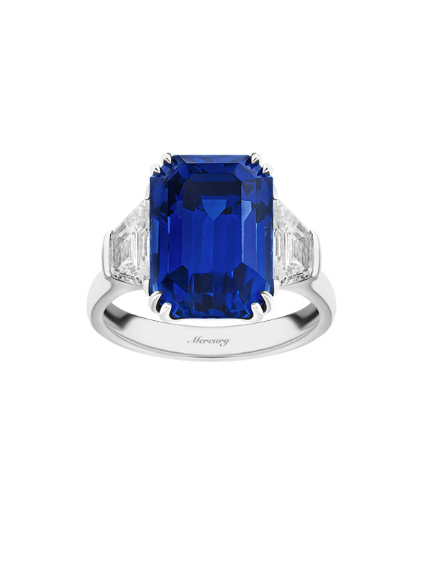 Кольцо Mercury Color из белого золота с бриллиантами и центральным сапфиром