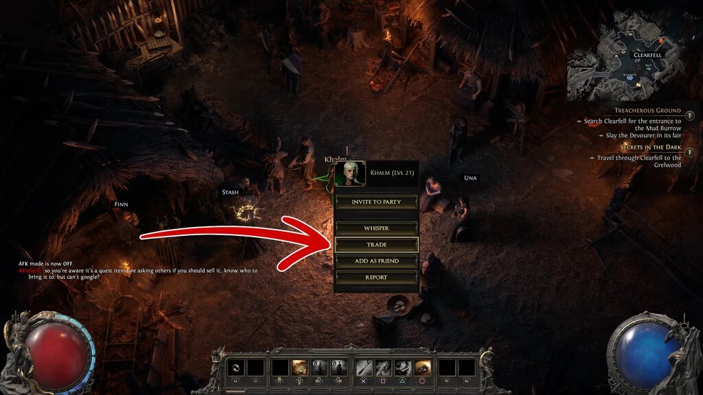    При взаимодействии с другим игроком выберите опцию «Trade» посередине.