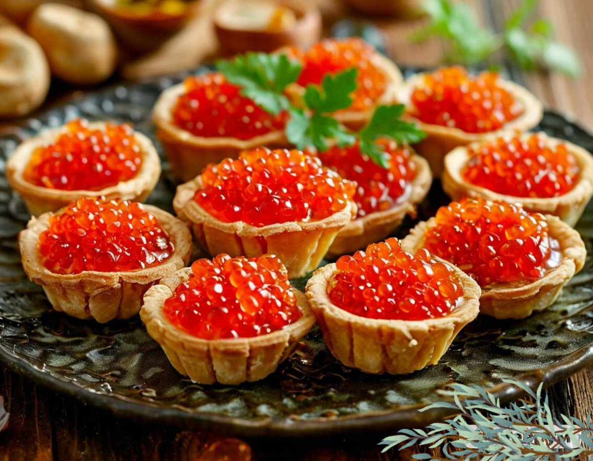 Тарталетки с сыром и икрой 