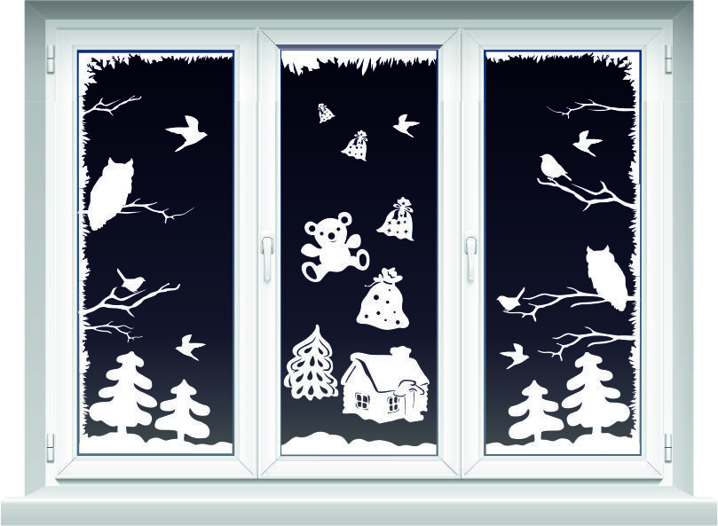 Украшения на окна на Новый год 2025 - трафареты для вырезания