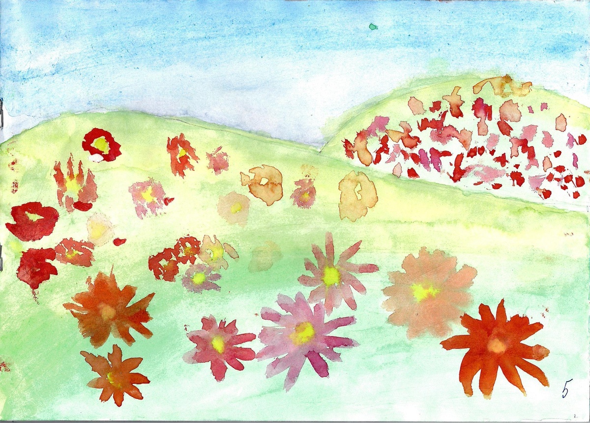 Акварель Маринетт Мортем «Цветочные холмы»