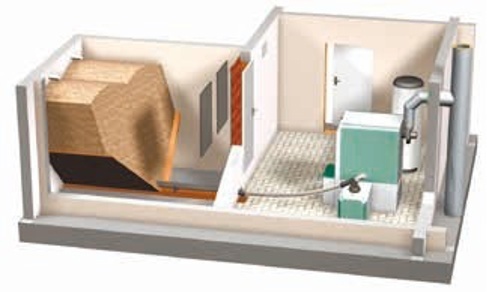 Рис. 2. Бункер с пеллетами, подключённый к пеллетному котлу