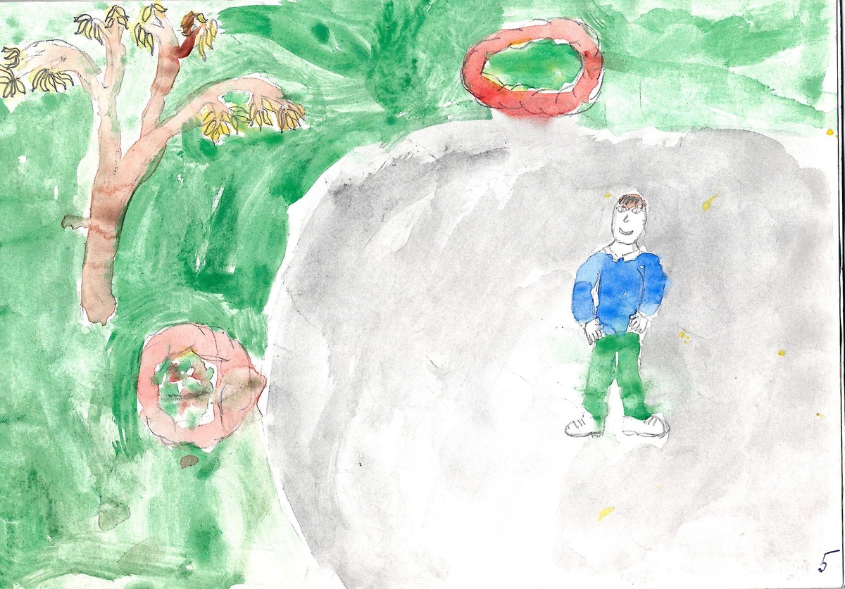 Акварель Маринетт Мортем «Мальчик на асфальте»