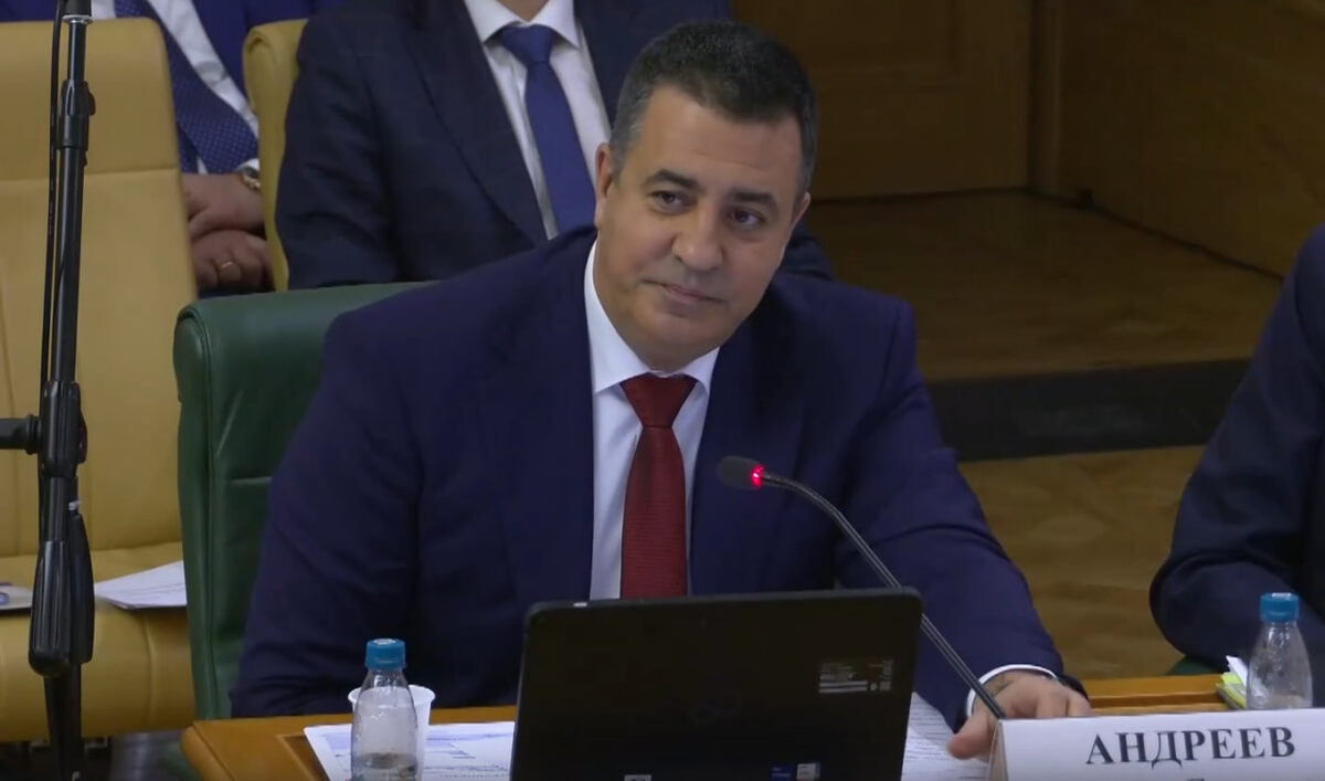  Владимир Андреев, начальник департамента технической политики РЖД, на круглом столе в Совете Федерации, 9 декабря 2024 года. Источник: Вместе-РФ на rutube