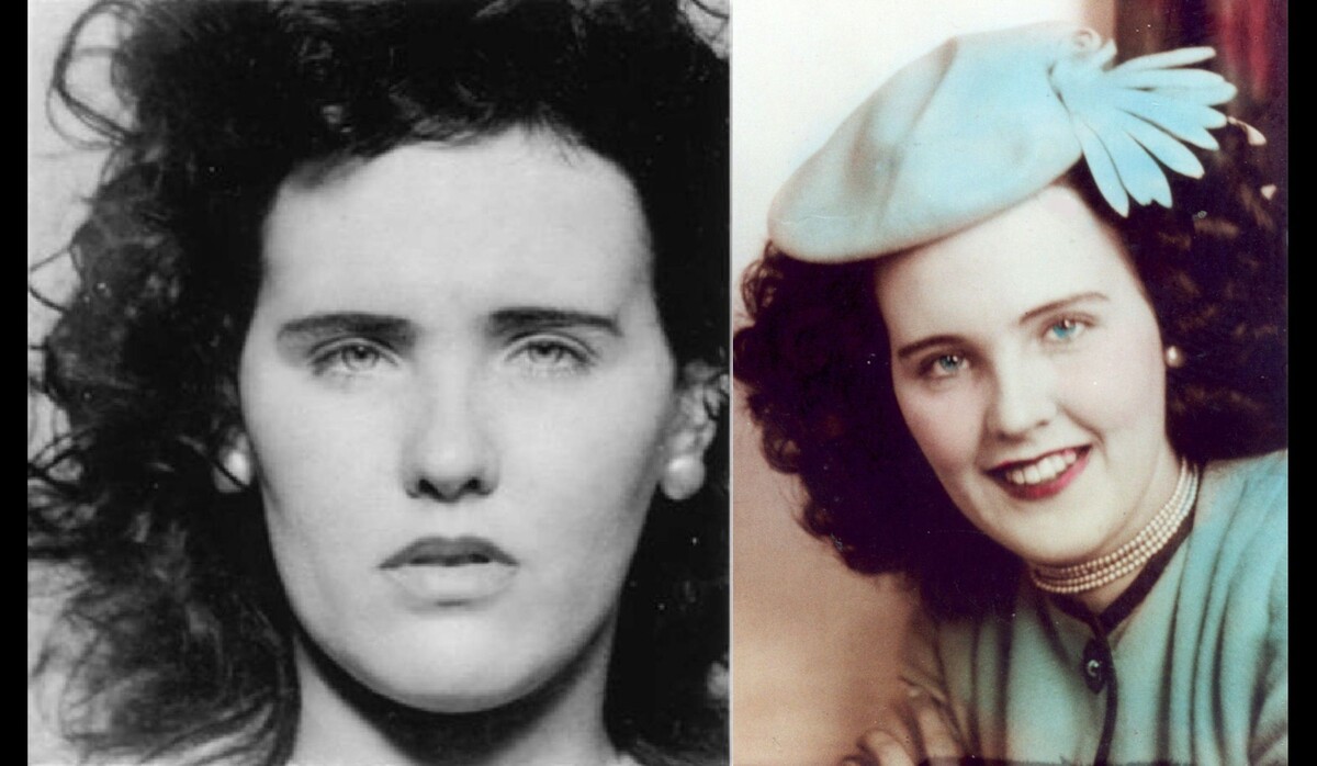 Элизабет Шорт. Слева фото из полиции, когда она была арестована за распитие спиртного в несовершеннолетнем возрасте (ей еще не было 21 года).